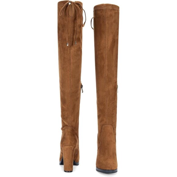 Women's Camel-imitation Suede Thigh High Over The Knee Rounded Toe Tall Boot - Picture 9 of 9